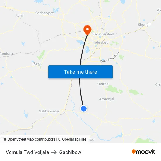Vemula Twd Veljala to Gachibowli map