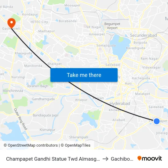 Champapet Gandhi Statue Twd Almasguda to Gachibowli map