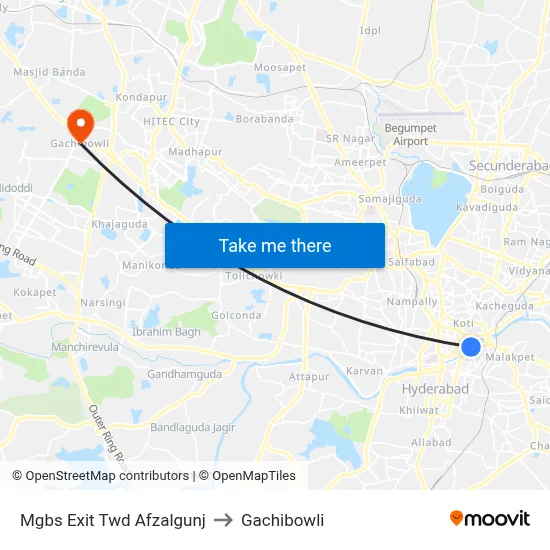 Mgbs Exit Twd Afzalgunj to Gachibowli map