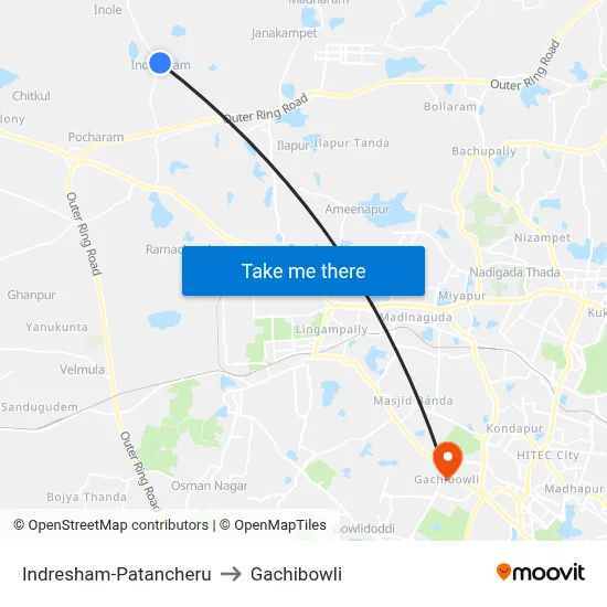 Indresham-Patancheru to Gachibowli map