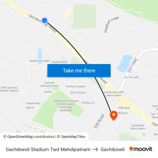 Gachibwoli Stadium Twd Mehdipatnam to Gachibowli map