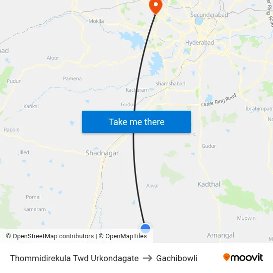Thommidirekula Twd Urkondagate to Gachibowli map