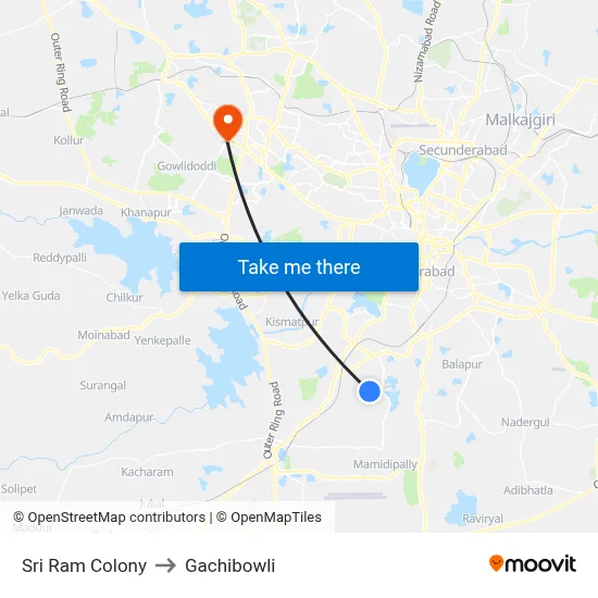 Sri Ram Colony to Gachibowli map
