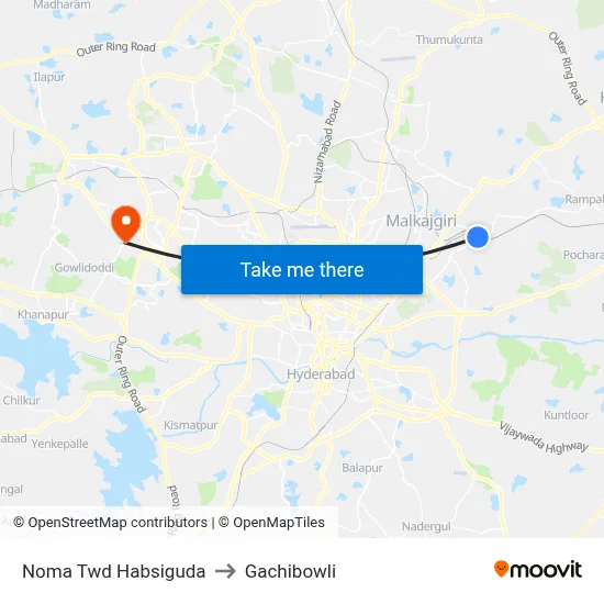 Noma Twd Habsiguda to Gachibowli map