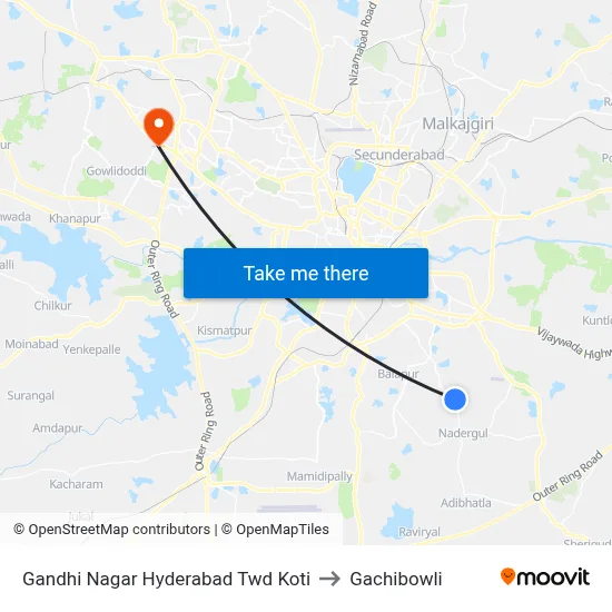Gandhi Nagar Hyderabad Twd Koti to Gachibowli map