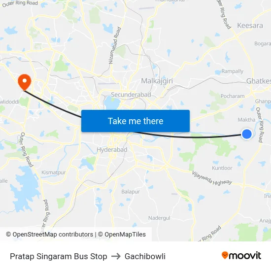Pratap Singaram Bus Stop to Gachibowli map