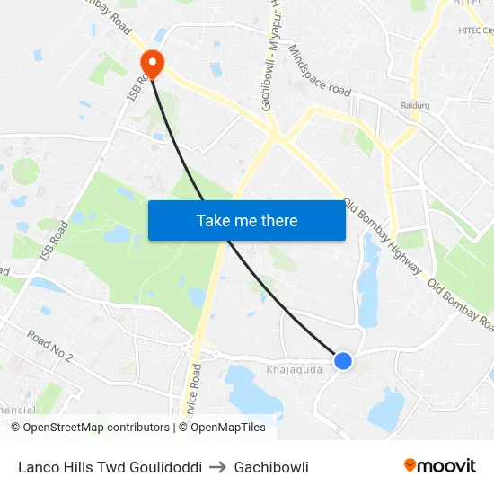 Lanco Hills Twd Goulidoddi to Gachibowli map