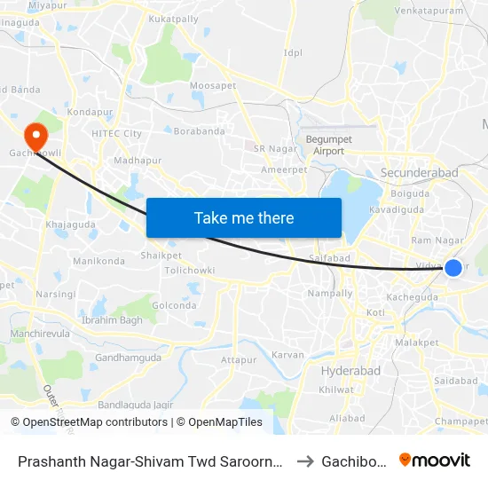 Prashanth Nagar-Shivam Twd Saroornagar to Gachibowli map
