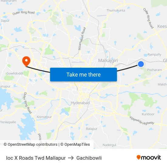 Ioc X Roads Twd Mallapur to Gachibowli map