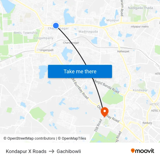 Kondapur X Roads to Gachibowli map