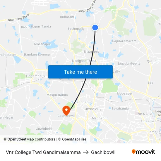 Vnr College Twd Gandimaisamma to Gachibowli map