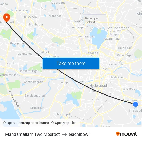 Mandamallam Twd Meerpet to Gachibowli map