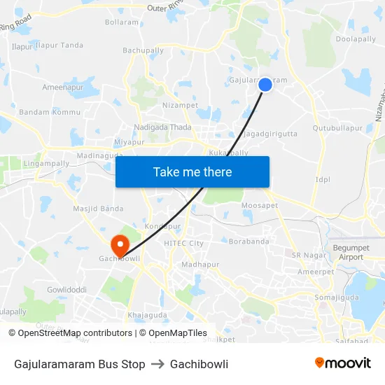 Gajularamaram Twd Secunderabad to Gachibowli map