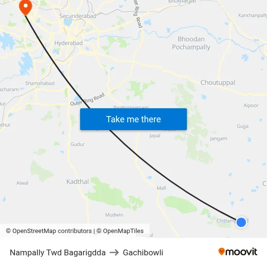 Nampally Twd Bagarigdda to Gachibowli map