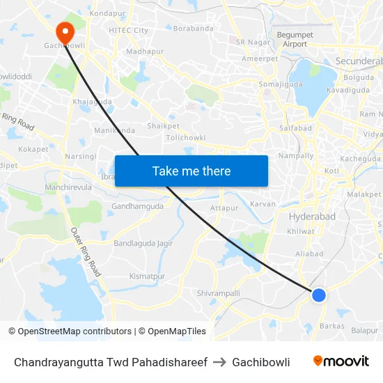 Chandrayangutta Twd Pahadishareef to Gachibowli map