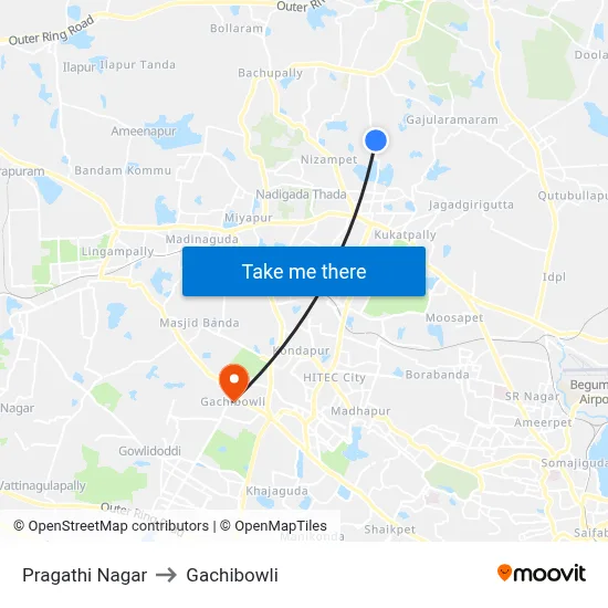 Pragathi Nagar to Gachibowli map