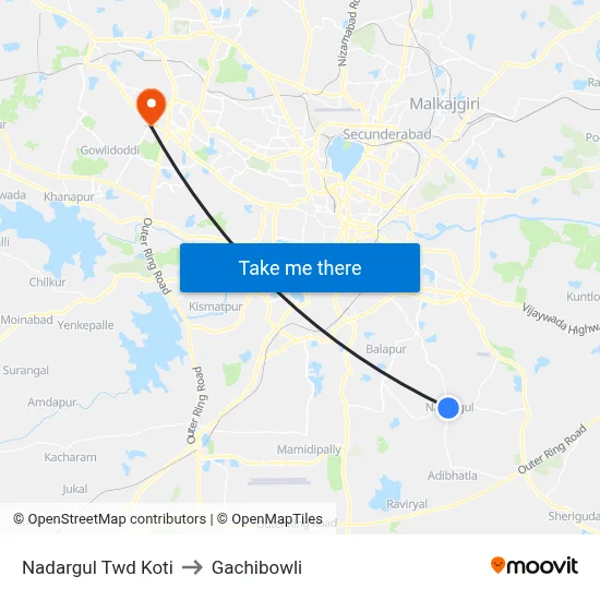 Nadargul Twd Koti to Gachibowli map