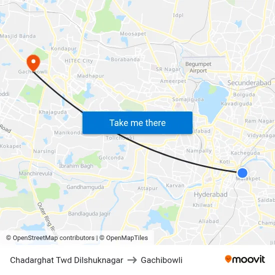 Chadarghat Twd Dilshuknagar to Gachibowli map