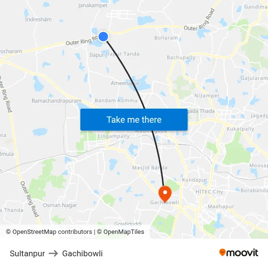 Sultanpur to Gachibowli map