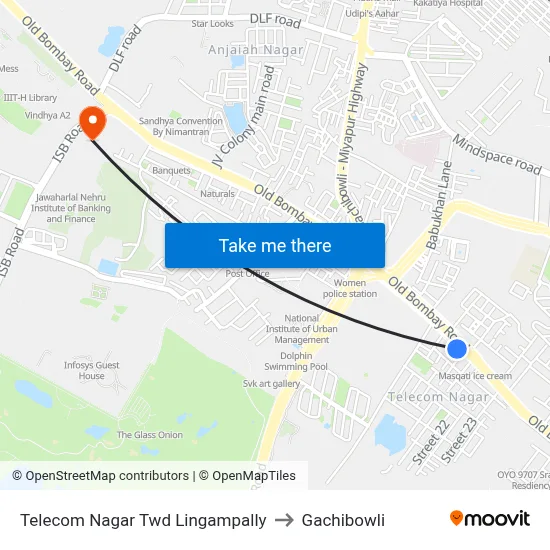 Telecom Nagar Twd Lingampally to Gachibowli map