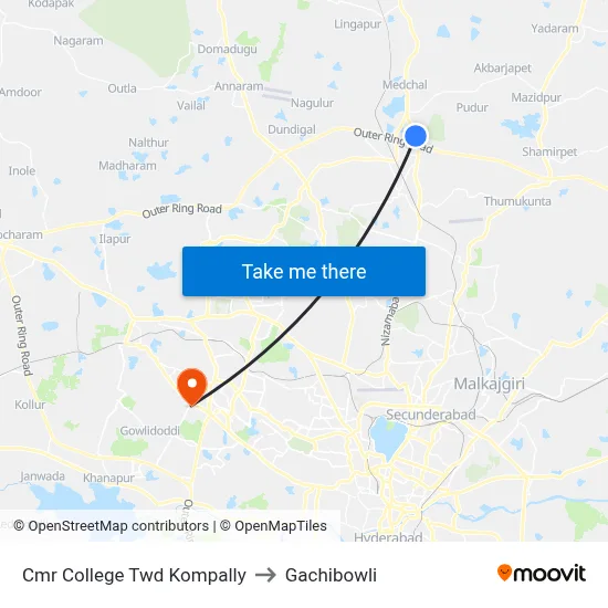 Cmr College Twd Kompally to Gachibowli map