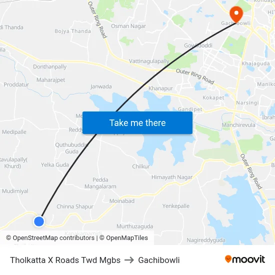 Tholkatta X Roads Twd Mgbs to Gachibowli map