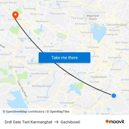 Drdl Gate Twd Karmanghat to Gachibowli map