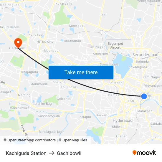 Kachiguda Station to Gachibowli map