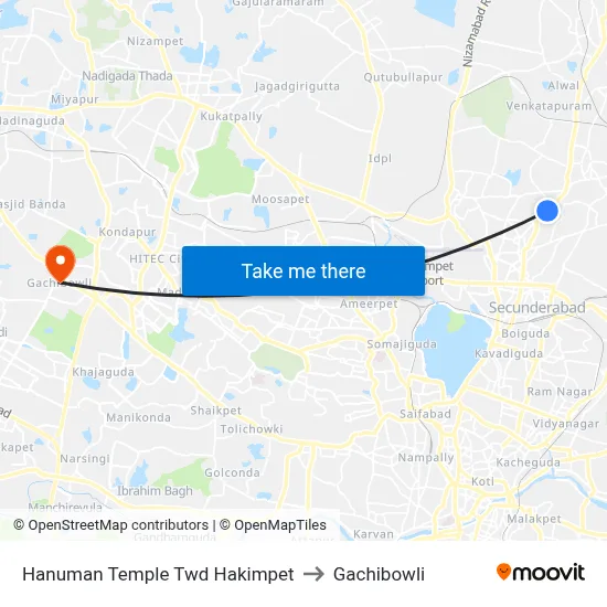 Hanuman Temple Twd Hakimpet to Gachibowli map