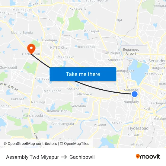 Assembly Twd Miyapur to Gachibowli map