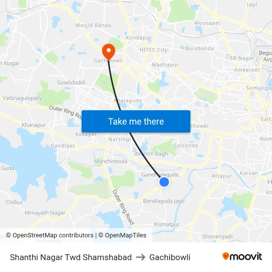 Shanthi Nagar Twd Shamshabad to Gachibowli map