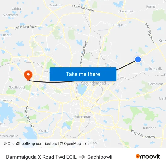Dammaiguda X Road Twd ECIL to Gachibowli map