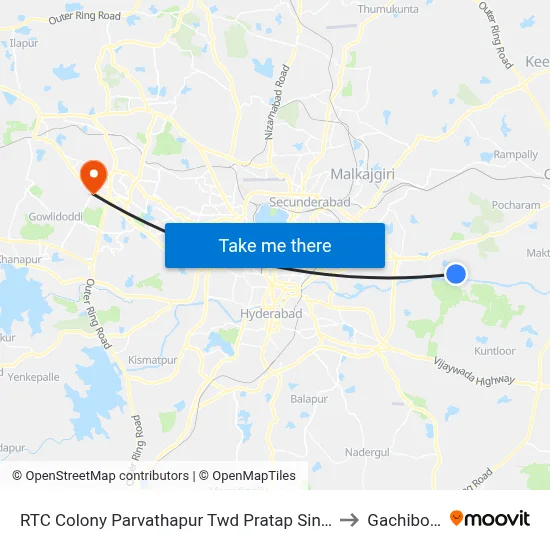RTC Colony Parvathapur Twd Pratap Singaram to Gachibowli map