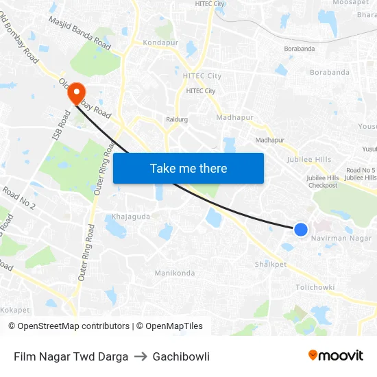 Film Nagar Twd Darga to Gachibowli map