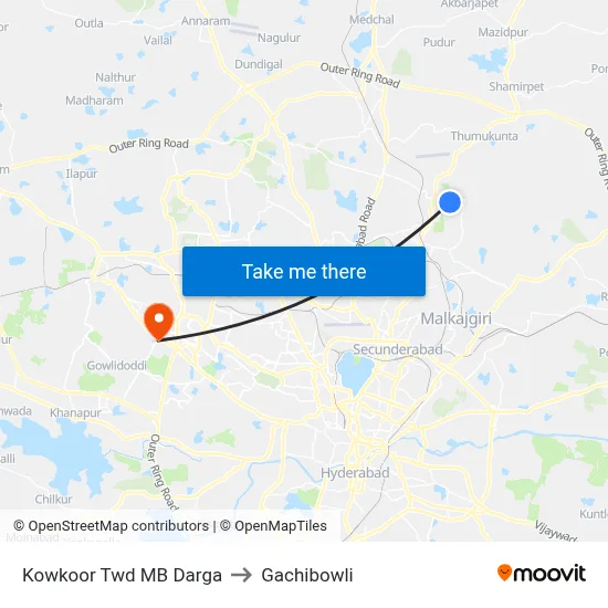 Kowkoor Twd MB Darga to Gachibowli map