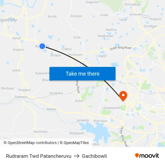 Rudraram Twd Patancheruvu to Gachibowli map