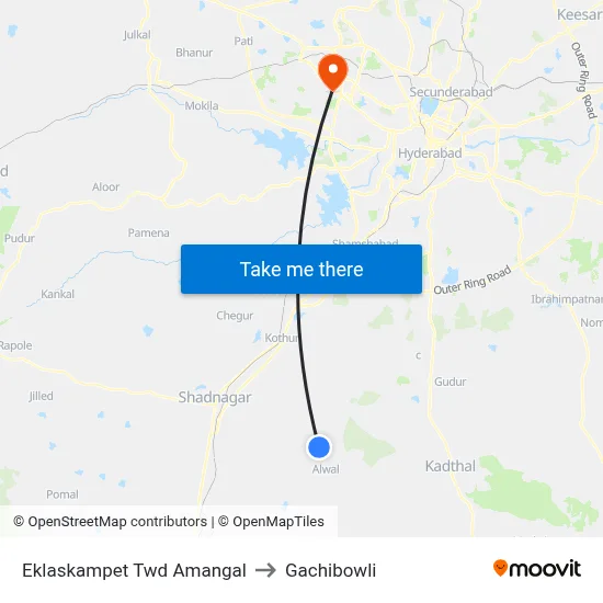 Eklaskampet Twd Amangal to Gachibowli map
