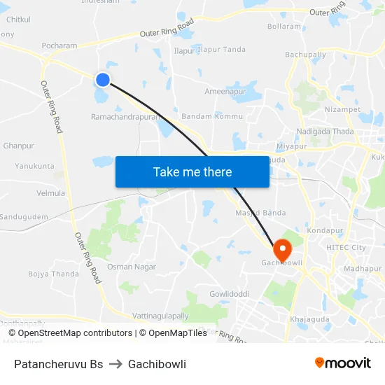 Patancheruvu Bs to Gachibowli map