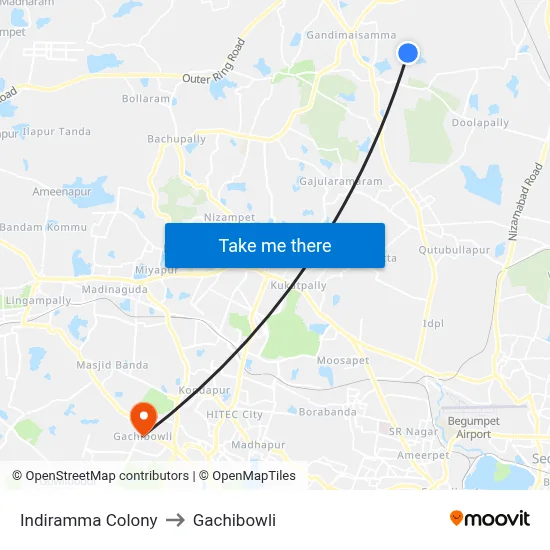 Indiramma Colony to Gachibowli map