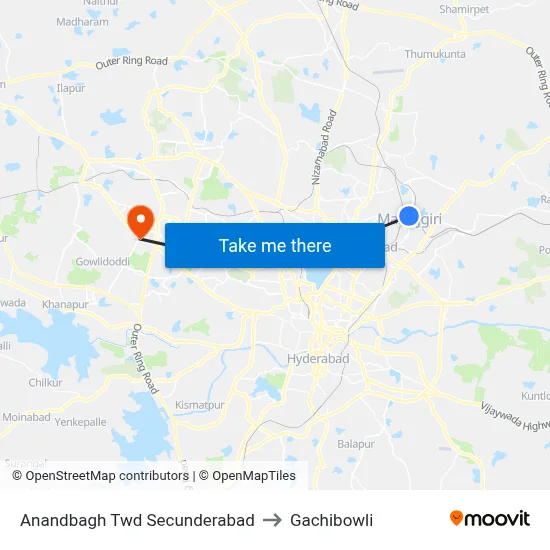 Anandbagh Twd Secunderabad to Gachibowli map