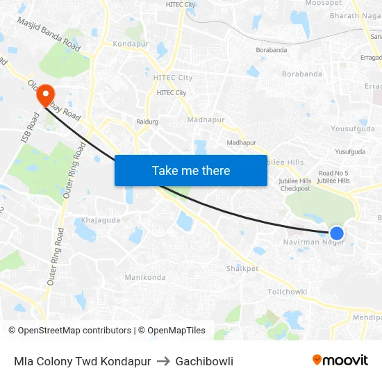 Mla Colony Twd Kondapur to Gachibowli map