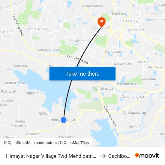 Himayat Nagar Village Twd Mehdipatnam to Gachibowli map