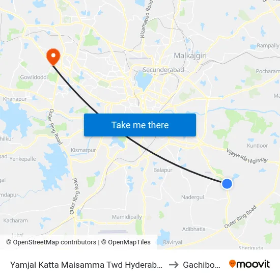 Yamjal Katta Maisamma Twd Hyderabad to Gachibowli map