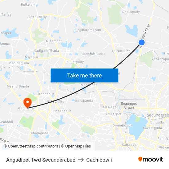 Angadipet Twd Secunderabad to Gachibowli map
