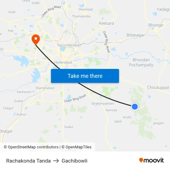Rachakonda Tanda to Gachibowli map