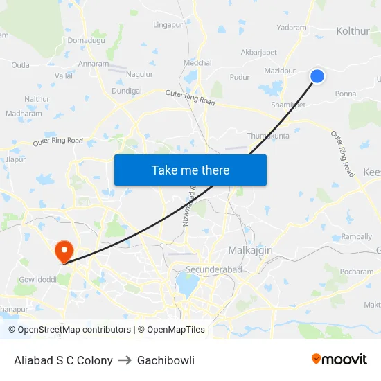 Aliabad S C Colony to Gachibowli map