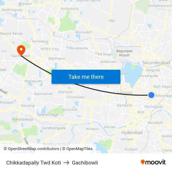 Chikkadapally Twd Koti to Gachibowli map