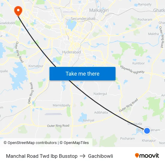 Manchal Road  Twd Ibp Busstop to Gachibowli map