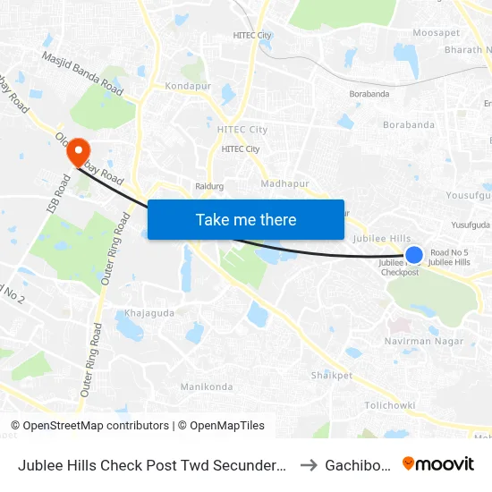 Jublee Hills Check Post Twd Secunderabad to Gachibowli map