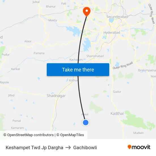 Keshampet Twd Jp Dargha to Gachibowli map